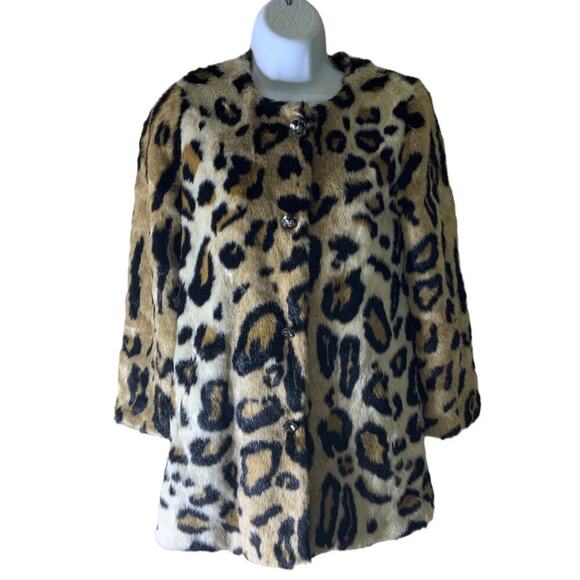 Vintage Donna Salyers Fabulous-Furs Coat Women Size Large Faux Fur Leopard Print - Picture 1 of 7